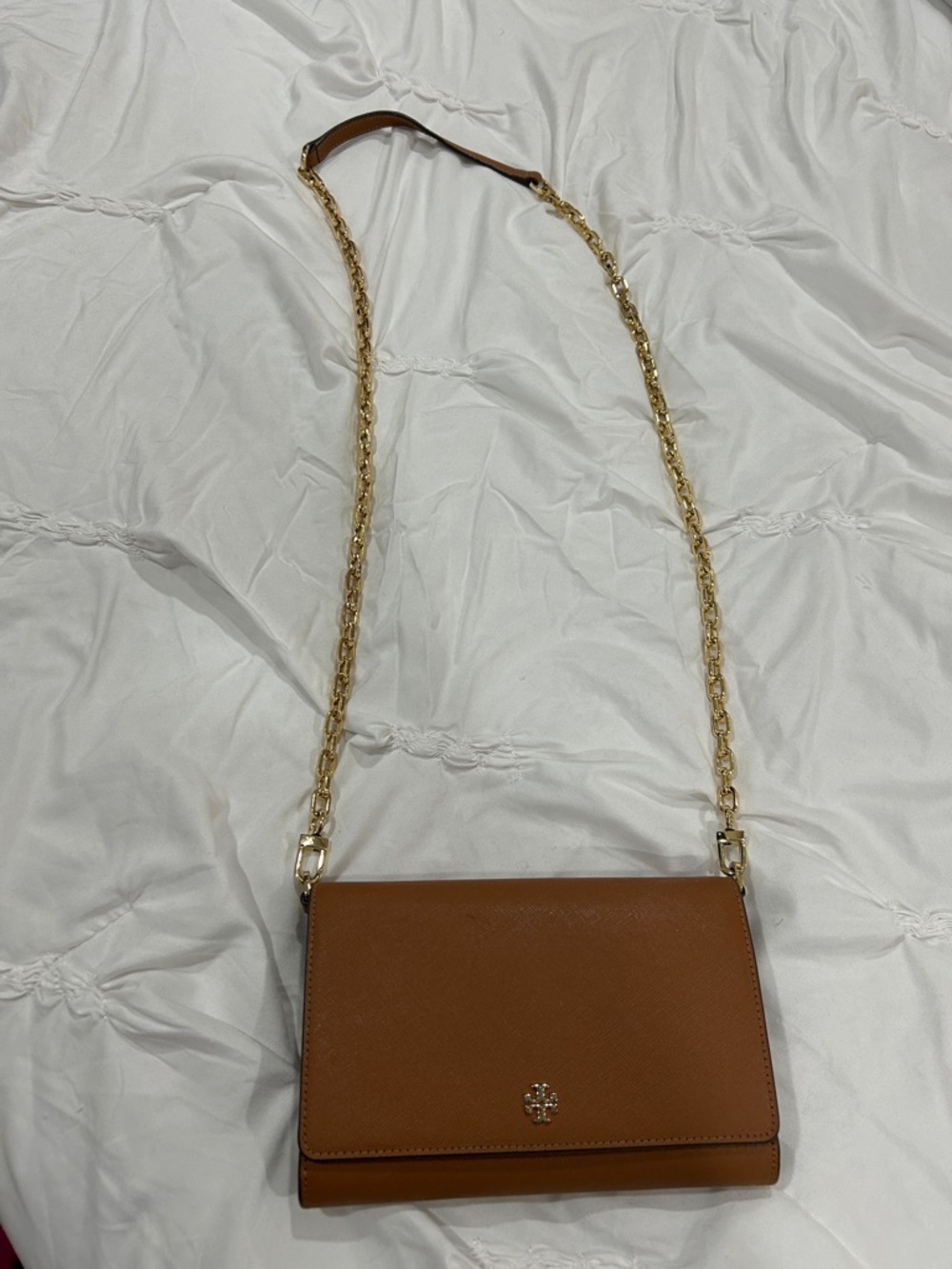 Tory Burch Tan Leather Crossbody with Gold Chain
